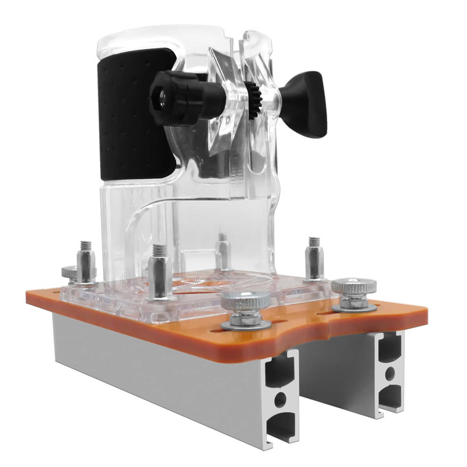 Palm Router Trimmer Base, 2 in 1 Aluminum Alloy Wood Router Base, Trimming Bracket Palm Router Base with Transparent Cover Slotting Stand for Cabinet Furniture Making