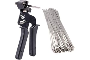 TR TOOLROCK 200pcs 11.8 Inch Stainless Steel Cable Ties Kit, 4.6 x 300mm Metal Zip Ties and Cable Gun, Heavy Duty Self-locking Metal Zip Ties Tool Kit
