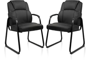 CLATINA Leather Guest Chair with Padded Arm Rest for Reception Meeting Conference and Waiting Room Side Office Home Black with Sled Base 2 Pack
