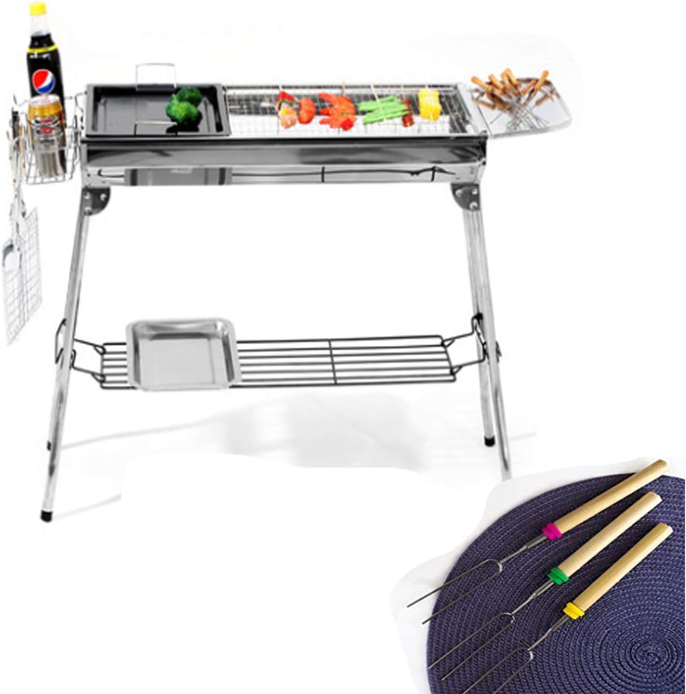 Marshmallow Roasting Smores Sticks 32-inch Wooden Handle Extendable Sturdy Stainless Steel Roasting Forks for BBQ, Campfire, Hot Dog, Telescoping Camping Safe for Kids 8 Pcs Sticks with Storage Bag : Garden & Outdoor