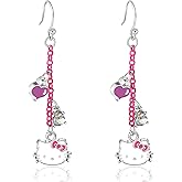 Sanrio Hello Kitty Womens Dangle Earrings Official License - Fashion Jewelry Pink Coated Hello Kitty Earrings with Charms
