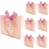 20 Pack Small Pink Thank You Gift Bags With Handles-5.5''x 2.5''x4.7'' Mini Gift Bags Bulk for Baby Shower, Birthday, Wedding, Back to School, Summer Party