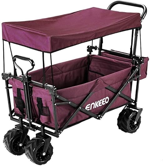 Amazon Enkeeo キャリーワゴン 屋根付き 容量107l 耐荷重100kg 前と後ハンドル付 扱いやすい 折り畳み可 コンパクト 収納バッグ付 ゴミ捨て 荷物運び用 q キャンプ 部活 運動会などに 5001 メーカー保証 レッド Enkeeo キャリーカート