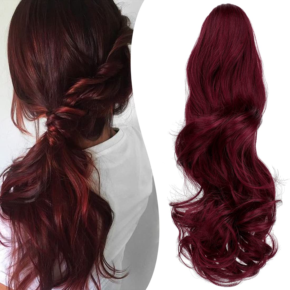 Photo 1 of Mitrygreen Ponytail Extension 18" Clip in Wavy Ponytail Hair Extensions Long Pony Tails for Women Extensions Wine Red Hairpiece