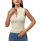 Lanliun Trendy Top for Womens Zipper Knit Crop Tops Slim Fit Sweater Sleeveless Fashion Tank