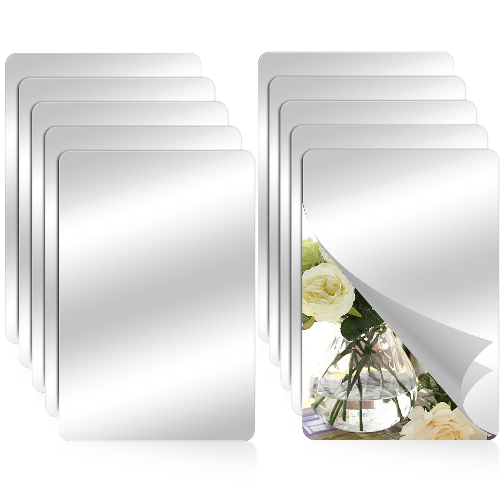 Xthrotsenk 10Pcs Plastic Mirror Sheets 6.3 x 4 Inch Acrylic Mirror Flexible Mirror Tiles Safety Mirror Sheets Non Glass Mirror Sticker Frameless Small Rectangular Mirror Trays Plate