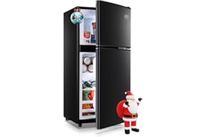 KRIB BLING 3.5 Cu.Ft Compact Refrigerator with Freezer, Retro Fridge, Mini Fridge with Two Door Design, 7 Level Adjustable Thermostat for Dorm, Office, Bedroom, Apartment, Black