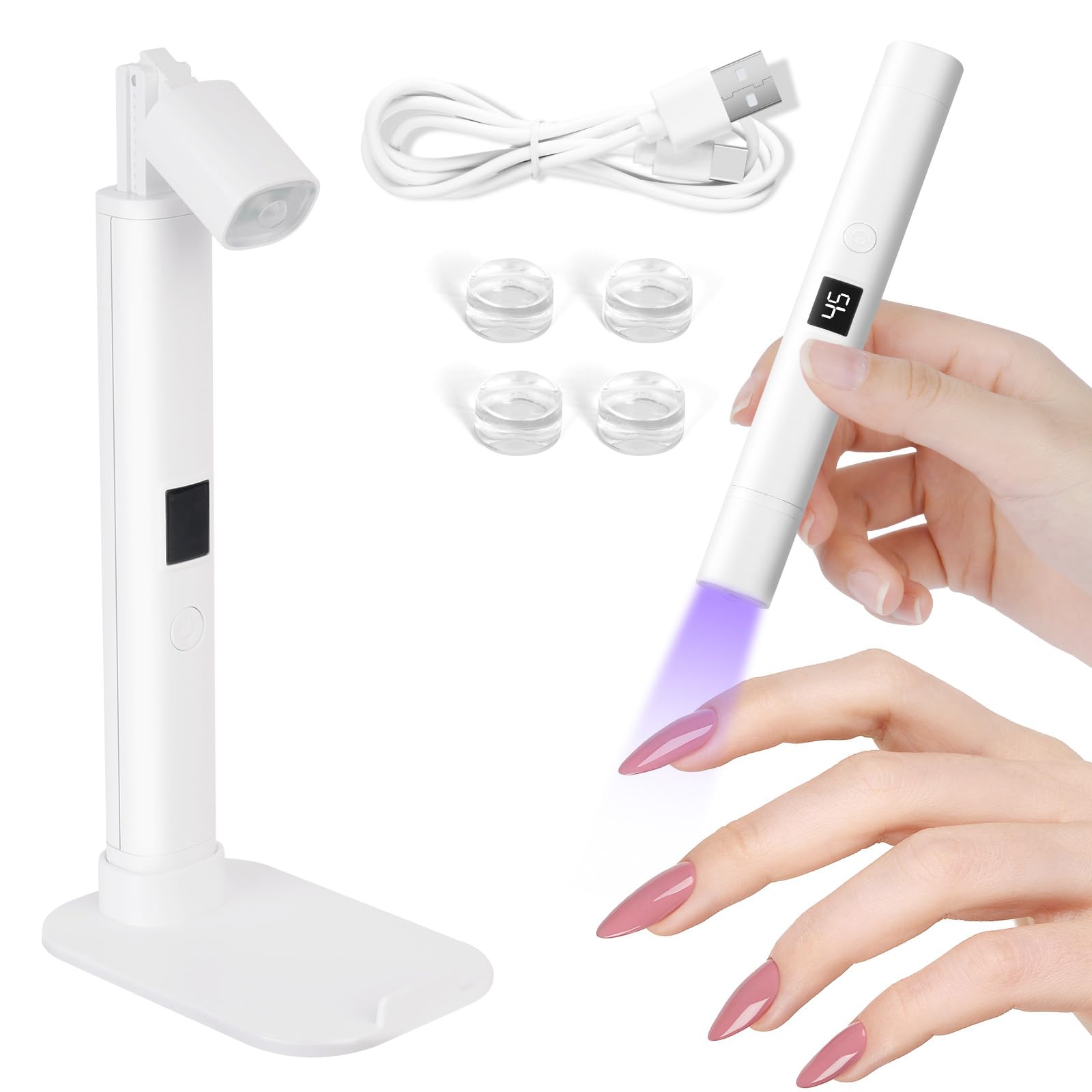 LOPHE UV Nail Lamp for Gel Nails, Handheld Adjustable Nail Gel Lamp with Bracket, USB Nail Dryer Light with LED Screen and 45s 60s Timer, Fast Curing Handheld Nail Lamp for Women Nail Art