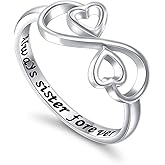 Sterling Silver Engraved Always Sister Forever Friend Heart Infinity Ring for Sister Gift Size 5-10