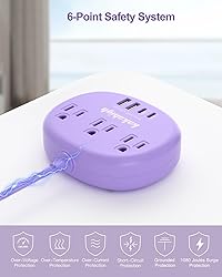 Purple Extension Cord - 10 FT Flat Extension