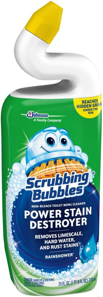 Scrubbing Bubbles Toilet Bowl Cleaner and Power Stain Destroyer, Removes Limescale, Hard Water, and Stains. Extended Neck to ensure Freshness, Rainshower Scent, 24 oz: Industrial & Scientific