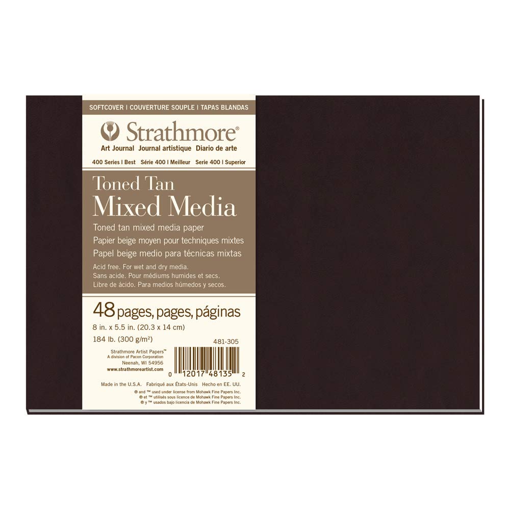 Strathmore 400 Series Softcover Toned Mixed Media Journal, 184lb Paper, Warm Tan, 8 x 5.5 inches, 24 Sheets (481-305)