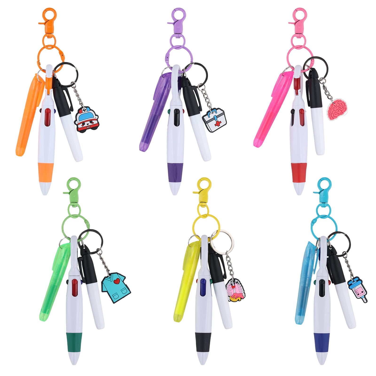 NQEUEPN 6 Sets Pack Nurse Pen Kit, Including Highlighters, Permanent Markers, Retractable Ball Pens, Badges with Keychain Clips, Doctor Nurse Gifts, Badge Reel Accessories