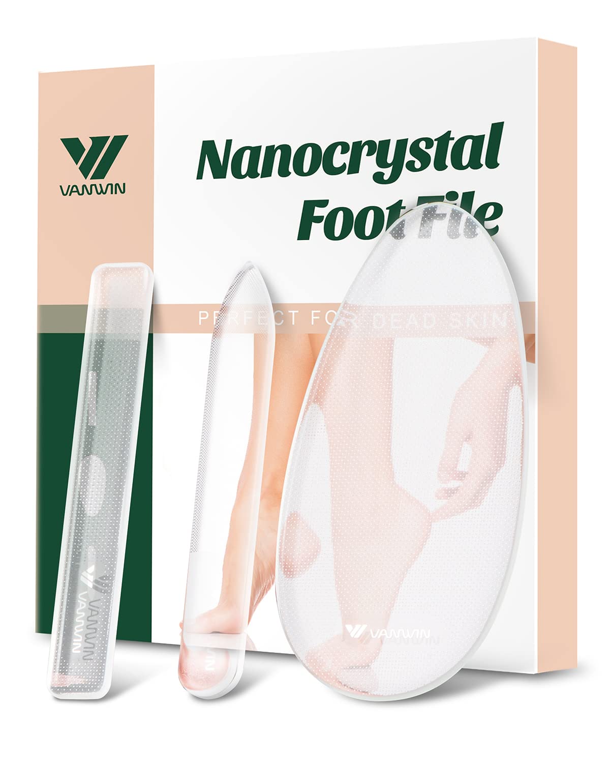 VANWIN Glass Foot File, Callus Remover for Feet Foot Scrubber Dead Skin Remover with Nano Micro-Abrasive Particles, Foot Rasp Heel Scraper Hard Skin Remover Foot Care Pedicure Tool on Wet and Dry Feet