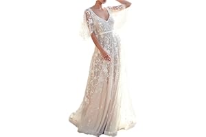 PZLDEYTAY Womens Casual Summer Floral Lace Long Dress Short Sleeve Elegant Bohemian Dress Fashion Flowy Maxi Dress