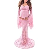 Saslax Off Shoulder Lace Maternity Dress for Photography Maxi Maternity Props Dresses for Photo Shoot Baby Shower