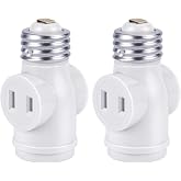 DiCUNO UL Listed E26 to 2 Polarized Outlet Socket Adapter, White, 2-Pack | Light Socket to Plug Adapter, Standard (Medium) E26 Base Light Bulb to 2-Prong Outlet Plug Splitter Converter