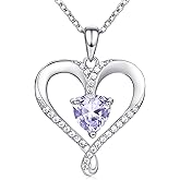 AM ANNIS MUNN Birthstone Necklace for Women, 18K White Gold Heart Necklace Filled 925 Sterling Silver, Diamond Womens Jewelry Christmas Gifts for Women Wife