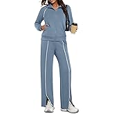 Casly Lamiit Womens 2 Piece Outfits 2025 Fall Casual Zip Up Sweatsuits Lounge Set Travel Wide Leg Pants Striped Tracksuit