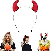 Beviliu Red Devil Horns Headband Mini Devil Costume, Fluffy Demon Horns Headband for Cosplay Halloween Costume Hairband Washing Makeup