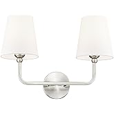 METWET 2-Light Bathroom Light Fixtures, Brushed Nickel Vanity Lights, Double Wall Sconce with Flared White Fabric Shade, Mode