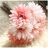 Artfen Artificial Gerbera Flower Artificial Daisy Flowers Bride Bridesmaid Holding Flowers 7 Stems Silk Daisies Flower Wedding Bouquet Living Room Office Party Garden DIY Decoration Pink