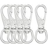 SHONAN 2.7 Inch Swivel Snap Hooks, 5 Pack Small Stainless Steel Spring Clips, Flag Pole Clips, Scuba Diving Clips Spring Hooks for Dog leashes, Keychains, Bird Feeders, Pet Chains