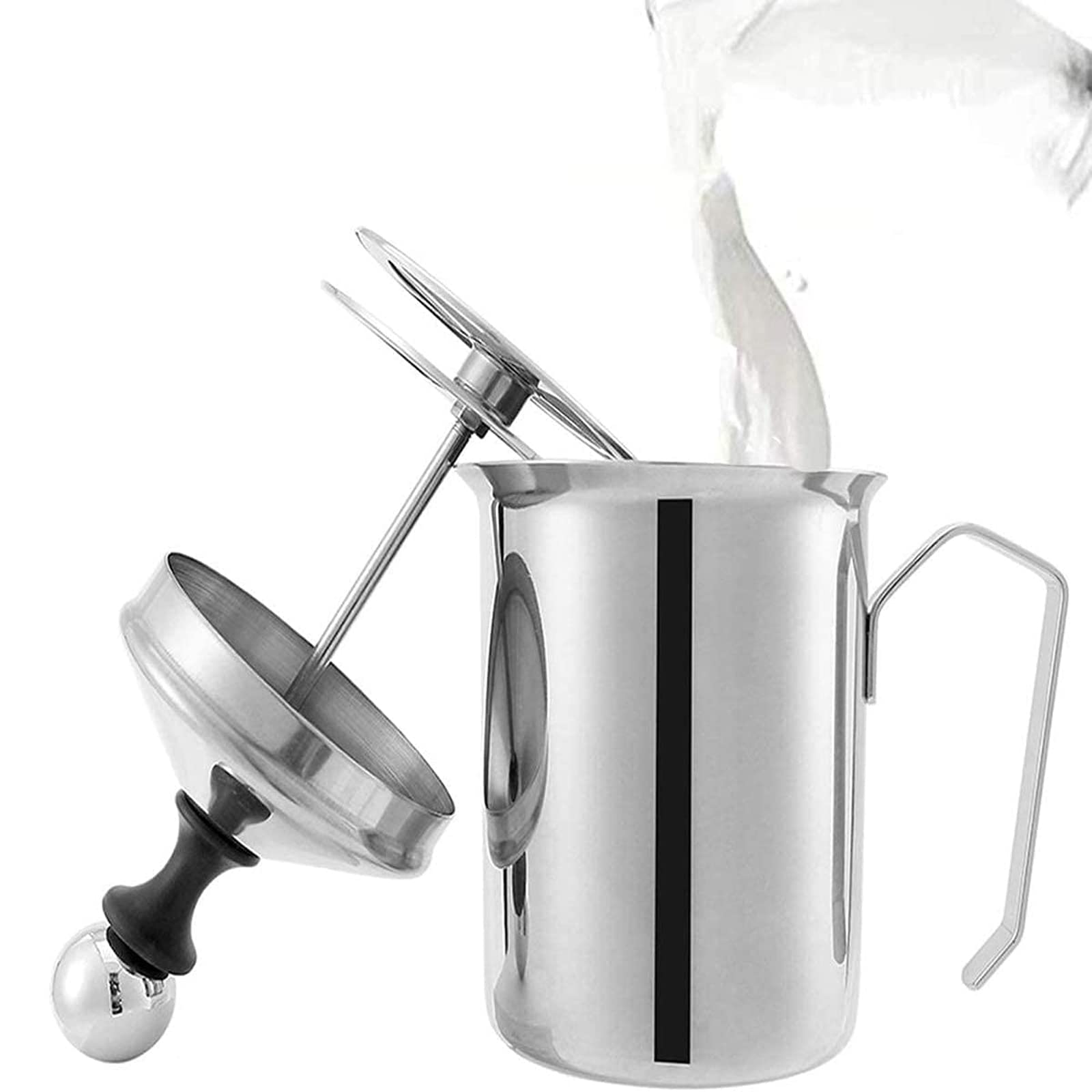 Lychee 800ml Milk Frother, Stainless Steel Double Mesh Milk Frother with Double Mesh, Foam Cup Foam Creamer for Hot Chocolate Coffee Latte Cappuccino