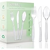 Plastic Cutlery Set 90 Pieces,30 Plastic Forks,Knives and Plastic Spoons,Reusable Plastic Cutlery Transparent and Robust Cutl