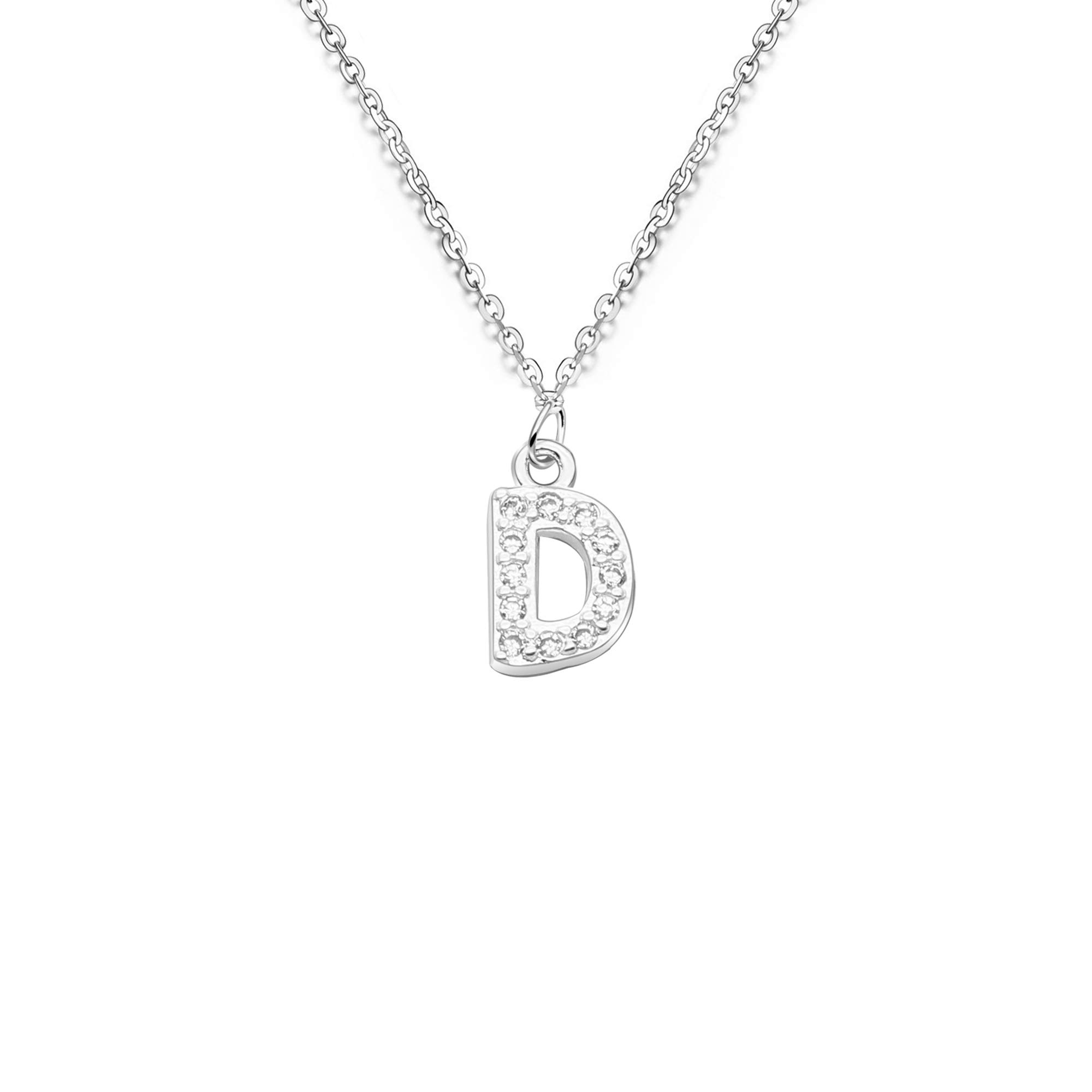 bifriend S925 Silver 26 Initial English Letter Crystal Chain Necklace For Women Girl Best Gift (D)