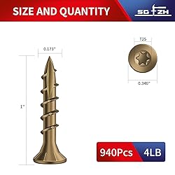 SG TZH #8 x 1 Inch Deck Screws (940Pcs) 4lb. Carbon