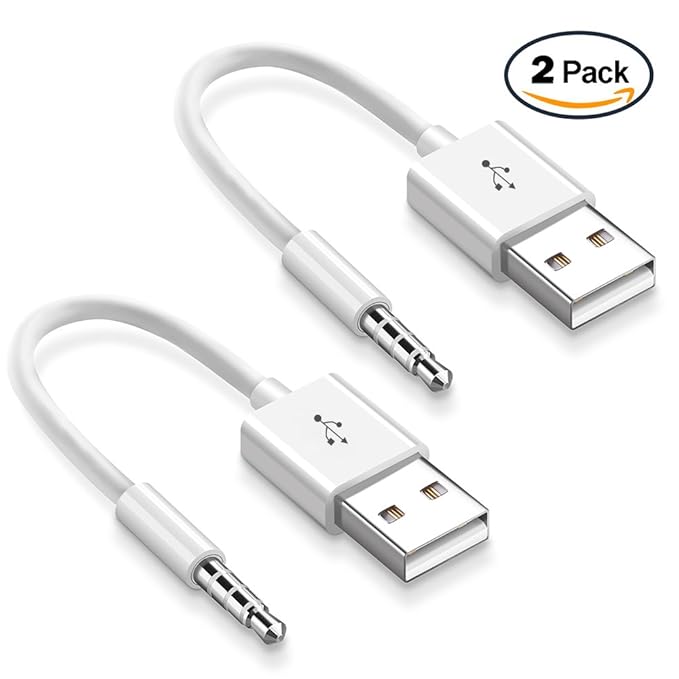 iMangoo Ladekabel kompatibel mit iPod Shuffle 2 Stück 3,5 mm Audio Jack auf USB Lade- und Datentransferkabel kompatibel mit i