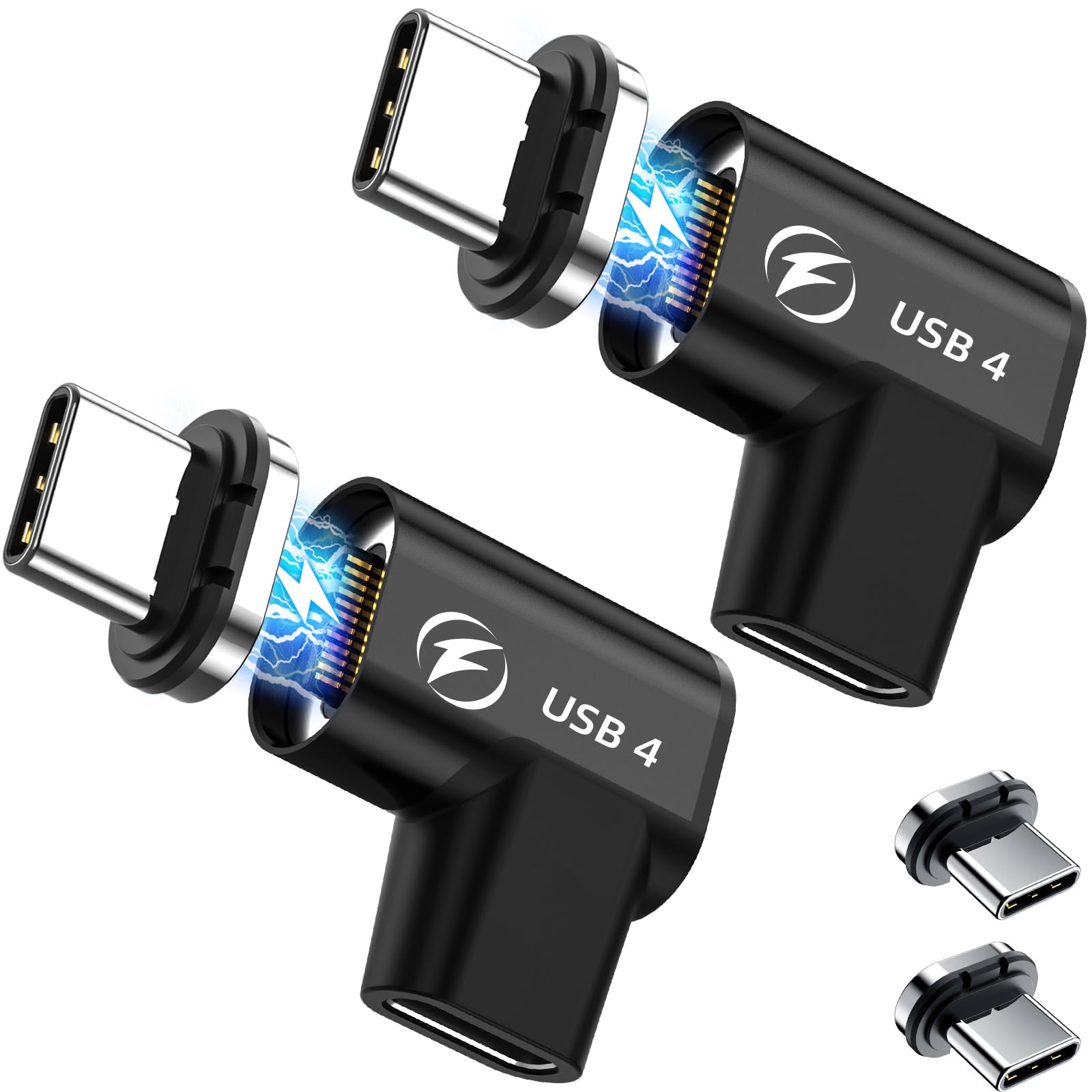 Photo 1 of USB C Magnetic Adapter 240W, 90 Degree Right Angle Adapter, 24 Pins 40Gbps 8K 60Hz USB-C Compatible with Thunderbolt 3/4 for MacBook Pro/Air, Laptops, Smartphones and More Type C Devices(2 Pack)
