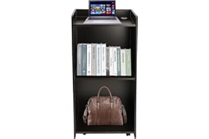 JAJADAH Podium Stand Hostess Stand, Portable Podium Stand Reception Desk Pulpits, Mobile Lectern Podium with Wheels for Conference (Black)