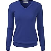 danibe Women's V-Neck Long Sleeve Pullover Premium Soft Knitted Sweater (S-XXL)