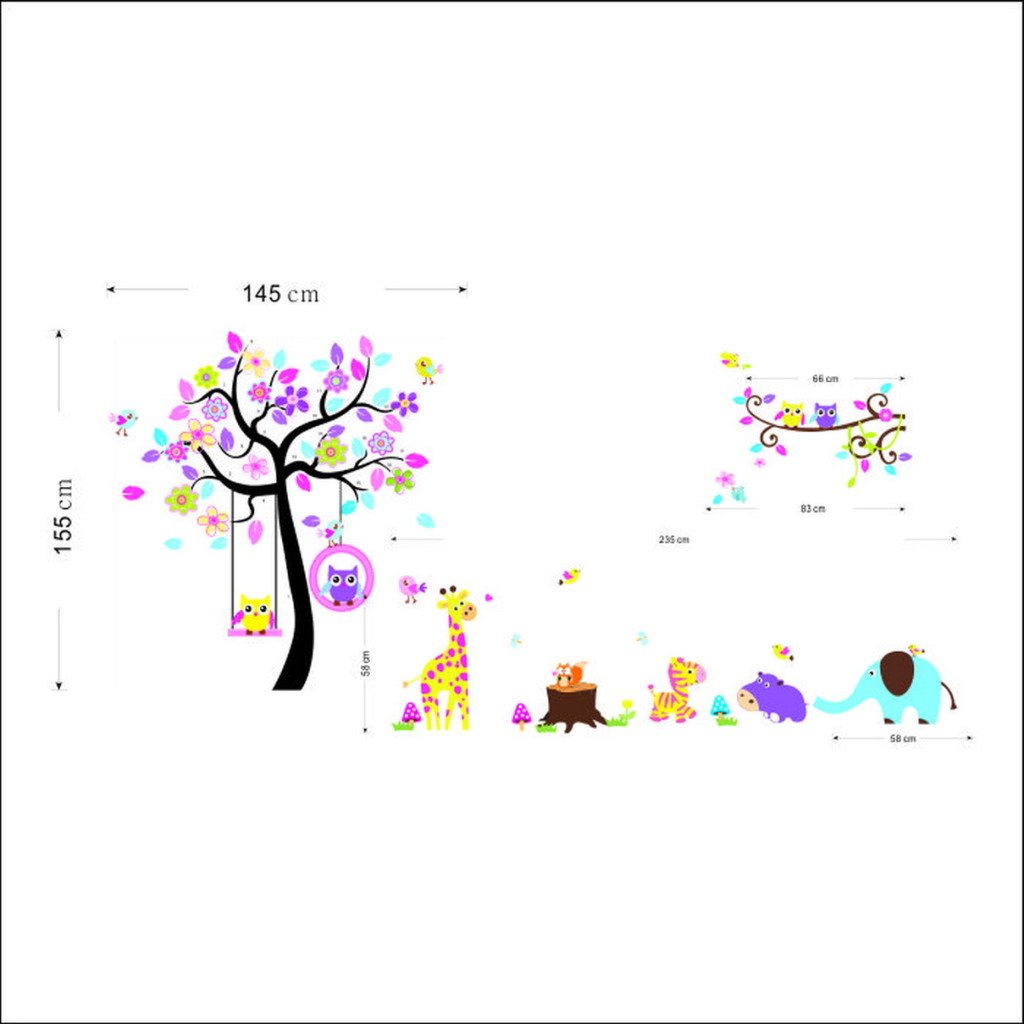 Stickers Muraux Sticker Mural Grand Arbre Colore Plantes De La Jungle Hiboux Sur La Branche Darbre Fleurs Murales Squirrel Zebra Giraffe Animal World Pour Chambres Salon Pepiniere Bebe Bebe Puericulture Accessoires