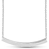AeraVida Minimalist Engravable Curved Rectangle Tube Bar .925 Sterling Silver Necklace | Simple Layered Bar Necklace for Women | Long Silver Balance Pendant Jewelry