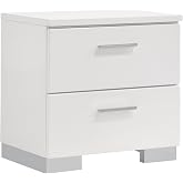 Coaster Home Furnishings Contemporary Felicity 2 Drawer Nightstand Bedside Table No Assembly White High Gloss 203502