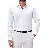 Lusead Men's Dress Shirts Long Sleeve Wrinkle Free Stretch Solid Formal Business Casual Button Down Shirt