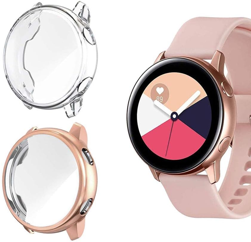 Jvchengxi for Samsung Galaxy Watch Active 1 Screen Protector, TPU Scratch-Resist Frame Protective Cover Shell Full Coverage Clear Case for Samsung Galaxy Watch Active 40mm (Rose Gold/Clear)