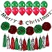 Derhom Merry Christmas Banner Kit - Christmas Party Decorations - 10 Balloons, 6 Pompom Flower Tissue Paper and 15 Paper tassel, Xmas Day Decor Supplies for Christmas Party Home Tree Decorations