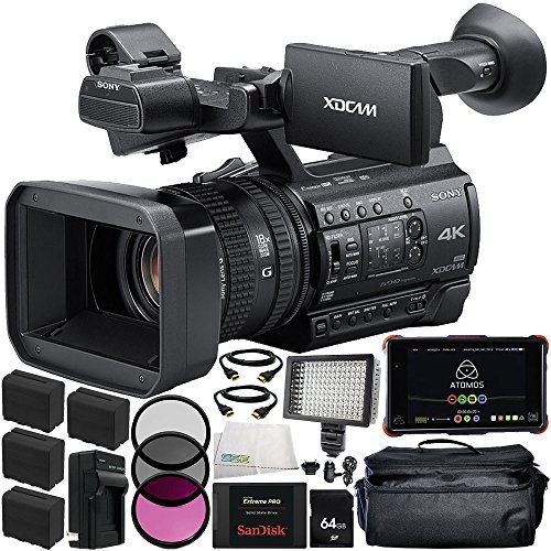 Sony PXW-Z150 4K XDCAM Camcorder + Atomos Ninja Flame 7" 4K HDMI Recording Monitor 17PC Accessory Kit Includes 64GB SD Memory Card + 4 Replacement F970 Batteries + MORE
