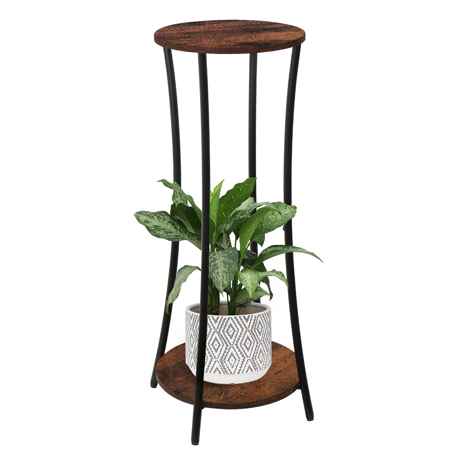 Photo 1 of YINMIT Plant Stand Indoor,2 Tier Round Potted Holder Rack,Flower Pot Stand Shelf,Round Supports Rack,Corner Plant Shelf for Balcony Garden Patio Living Room,Retro