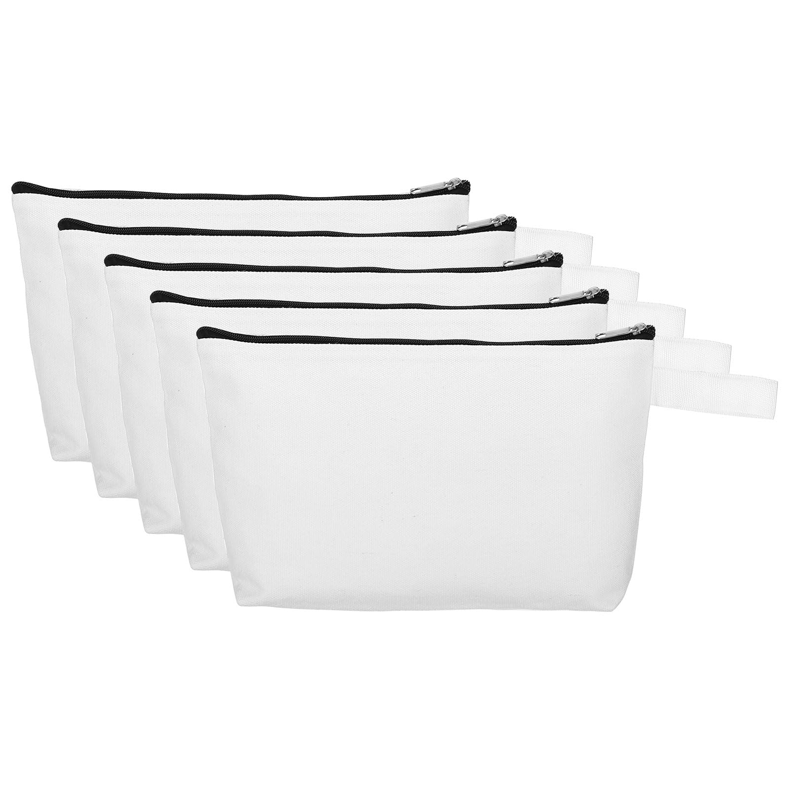 PATIKIL 9.1 x 5.1 Canvas Makeup Bags with Strap, 5 Pack Pencil Multipurpose Cosmetic Zipper Bag Case Travel Toiletry Storage Pouch Organizer for Home Office, White
