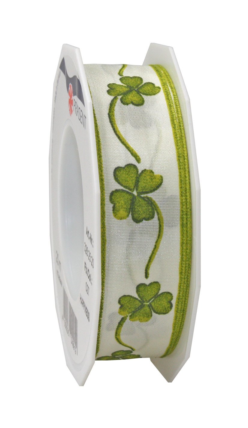 PRÄSENT - Happiness Wired Ribbon Green 25 mm width, 20 m length — image 1