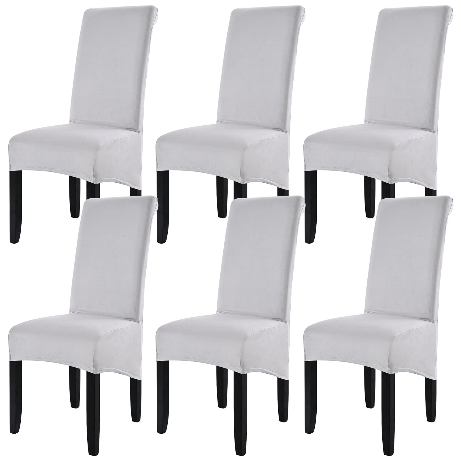 Velvet Large Size Dining Chair Covers Set of 6,Stretch Dining Room Chair Slipcovers,Removable Washable High Back Chair Protector Covers for Dining Room,Kitchen,Banquet,Home(Silver Grey,Pack of 6)