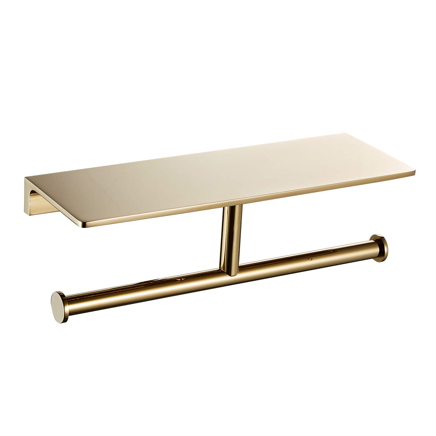 Photo 1 of Double Roll Toilet Paper Holder with Shelf Solid Brass and Superior Hotel Style Tissue Dispenser Spared Storage Polished Gold Finish