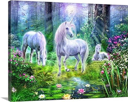 Jan Patrik Krasny Premium Thick-Wrap Canvas Wall Art Print entitled Forest Unicorn Family I
