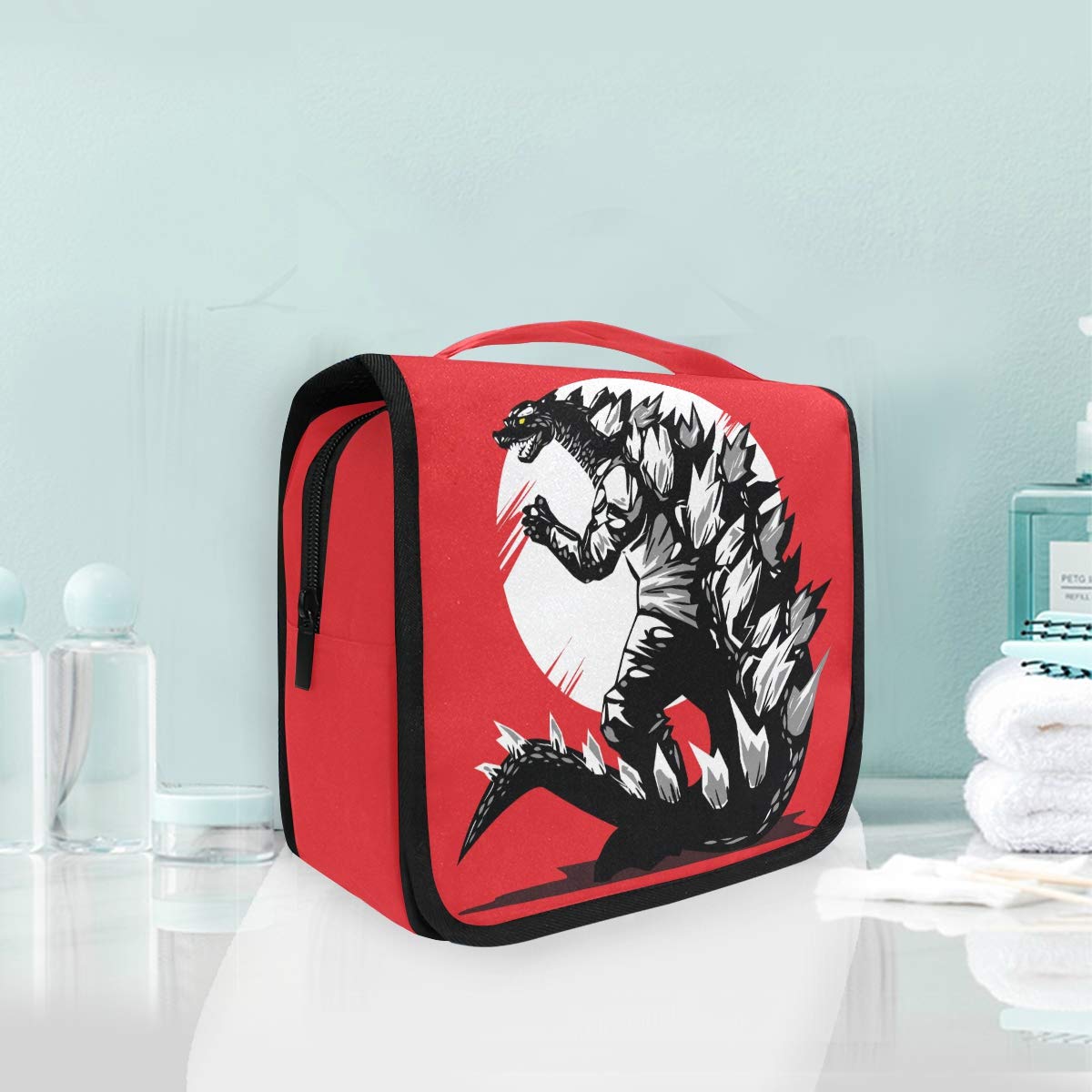 Cosmetic Makeup Toiletry Bag Travel Sunset Monster Dinosaur Hanging