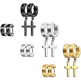 6 Pairs Stainless Steel Cross Earrings Set Hypoallergenic Dangle Hinged Earrings Cross Hoop Earrings for women men Unisex Punk Stud Earring Silver Gold Black Crucifix Drop Earrings Ear Decoration
